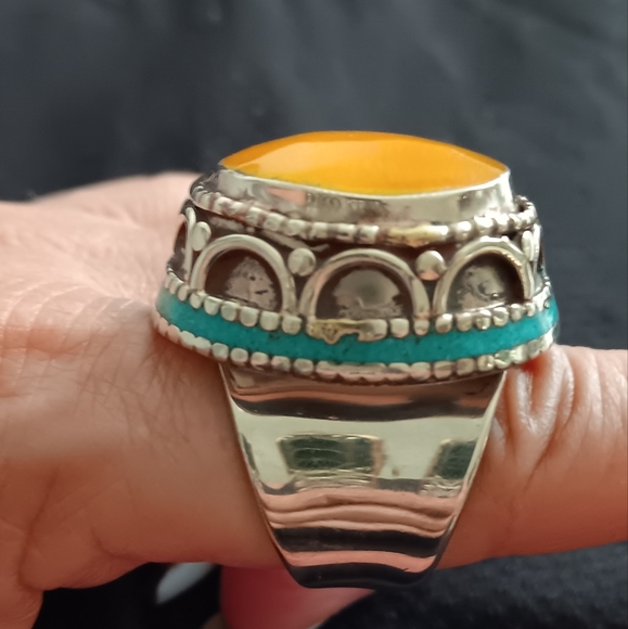 Other - TURQUOISE INLAY AND COPAL TIBETAN SILVER RING
